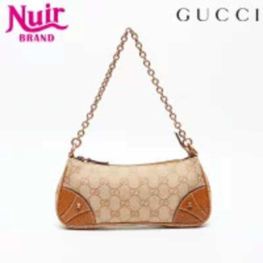 Gucci GG Canvas Leather Shoulder Bag Beige